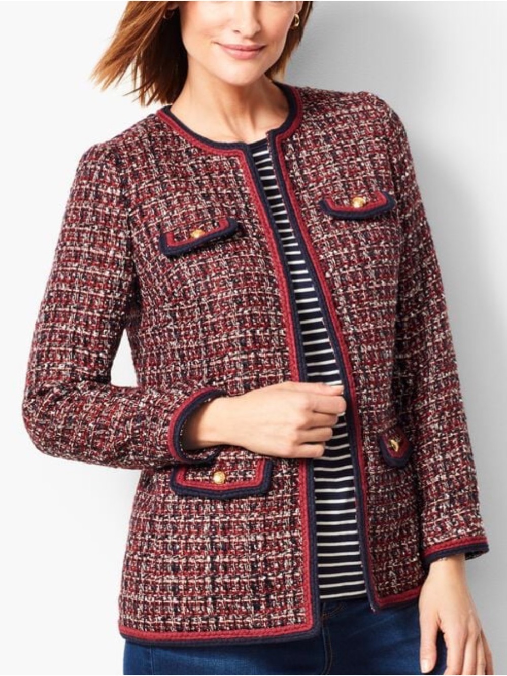 Talbots Gold Button Tweed Tailored Lined Jacket Size 6